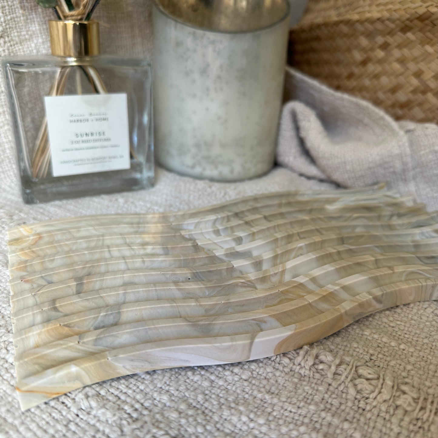 [Beige×Yellow] Wavy Marble Plate